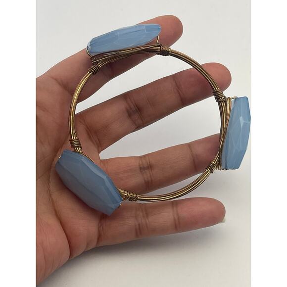 Vintage Blue Faux Stone Wrapped Wire Bangle Bracelet B18 - Picture 4 of 12
